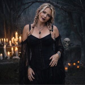 CYSV Black Corset Top – Hook & Eye Front, Removable Straps, Witchy Whimsigoth